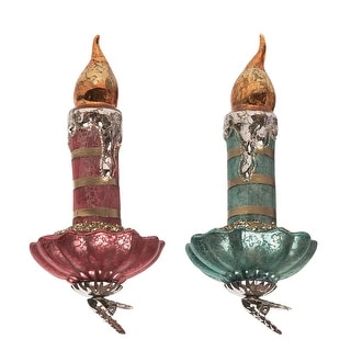 Transpac Glass 6.75 in. Multicolored Christmas Vintage Candle Clip Ornament Set of 2