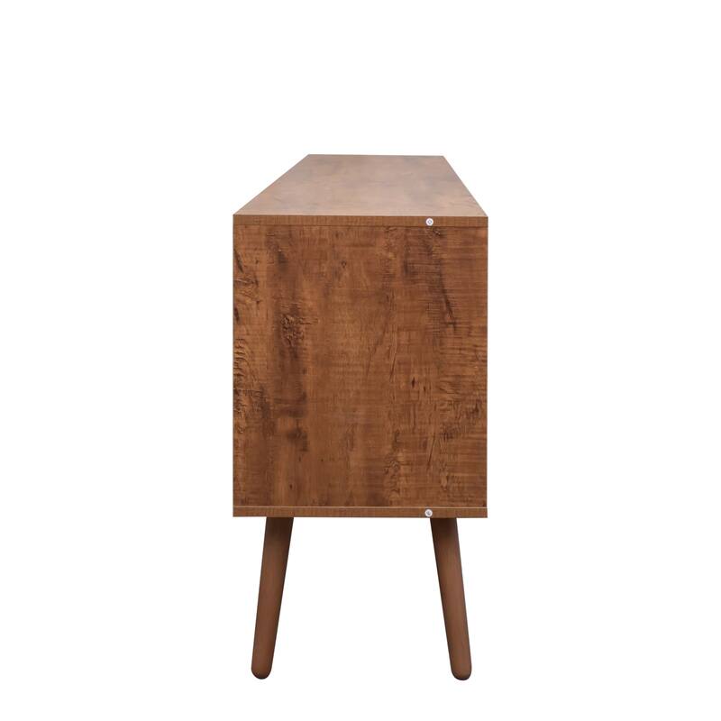 Modern TV Stand Stylish TV Stand with 1 Storage, 4 Solid Wood Legs, and 3 Shelves, for Living Room, Walnut Brown