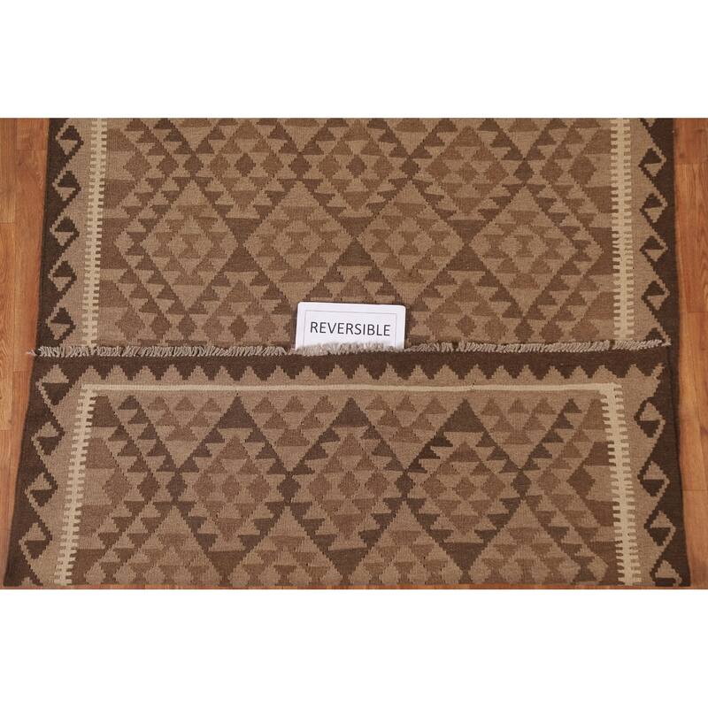 Brown Kilim Oriental Area Rug Flat-weave Wool Living Room Carpet - 5'6" x 8'1"