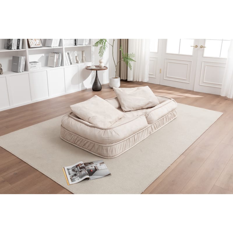 Upholstered Human & Dog Bed, Adjustable 5-Position Bean Bag Floor Sofa with Massage Pillow and 2 Soft Cushions for Adults & Pets