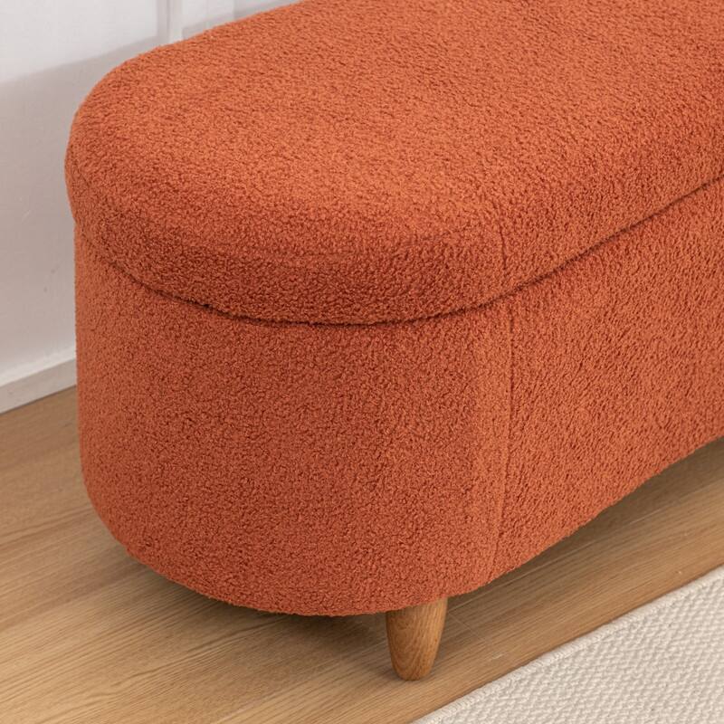 Modern Glam Teddy Fabric Upholstered Storage Ottoman Bench