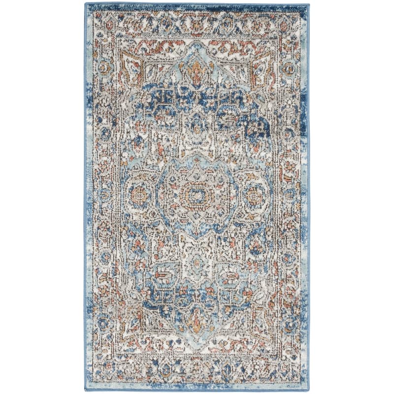 Nourison Concerto Vintage Blue Distressed Medallion Area Rug