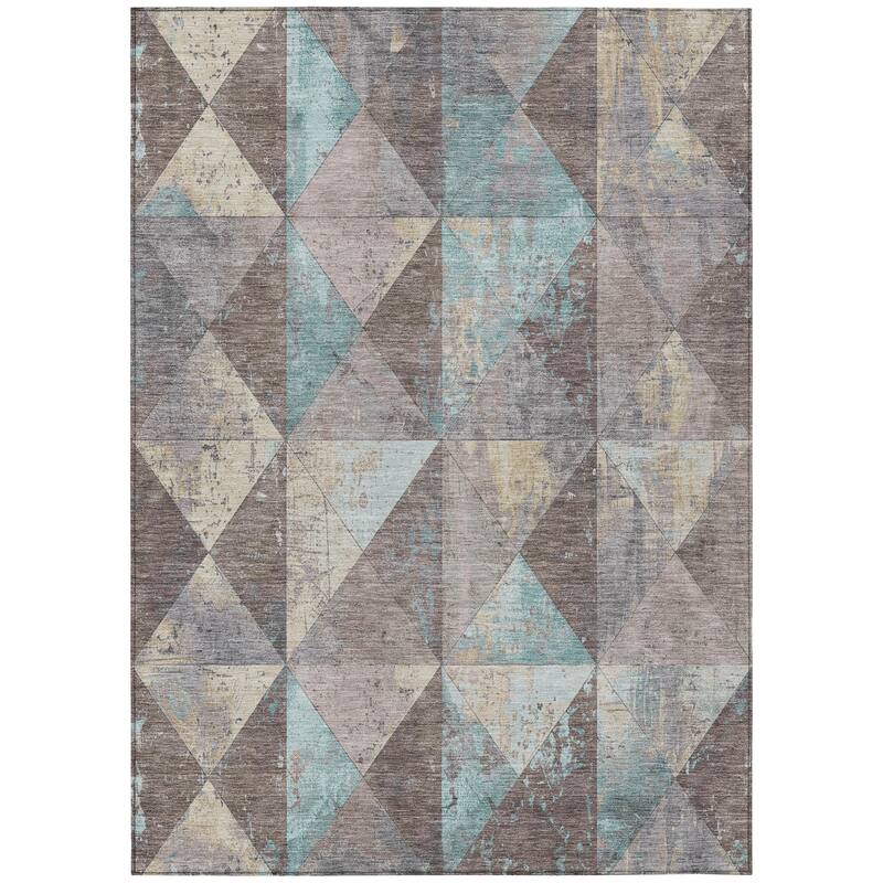 Machine Washable Indoor/ Outdoor Contemporary Diamonds Chantille Rug