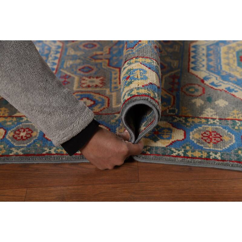 Blue Kazak Foyer Rug Handmade Geometric Wool Carpet - 2'7"x 4'1"
