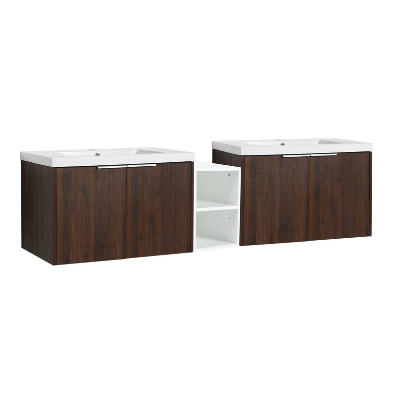 60 Inch Bathroom Vanity with Soft Close Doors, Resin Sink, Ample Storage and Matching Small Shelves (KD Packing)
