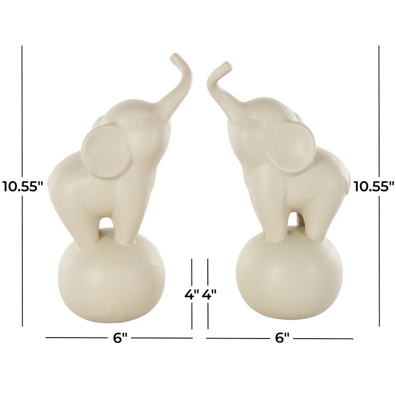 Ceramic Elephant Trumpeting Sculpture with Round Base - Set of 2 White - Roche River Decor