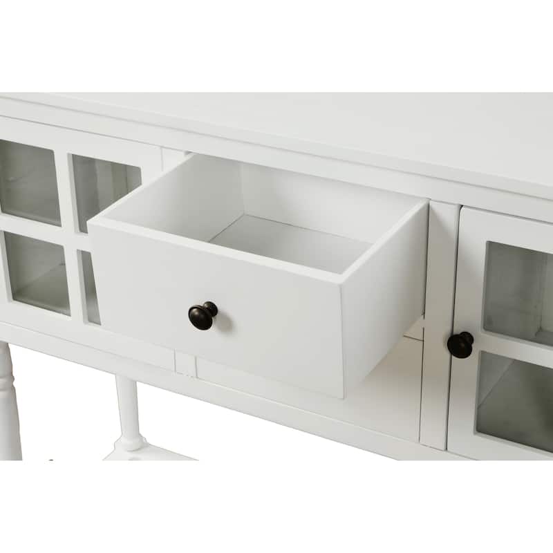 Sideboard Console Table with Bottom Shelf, Wood/Glass Buffet Storage Cabinet