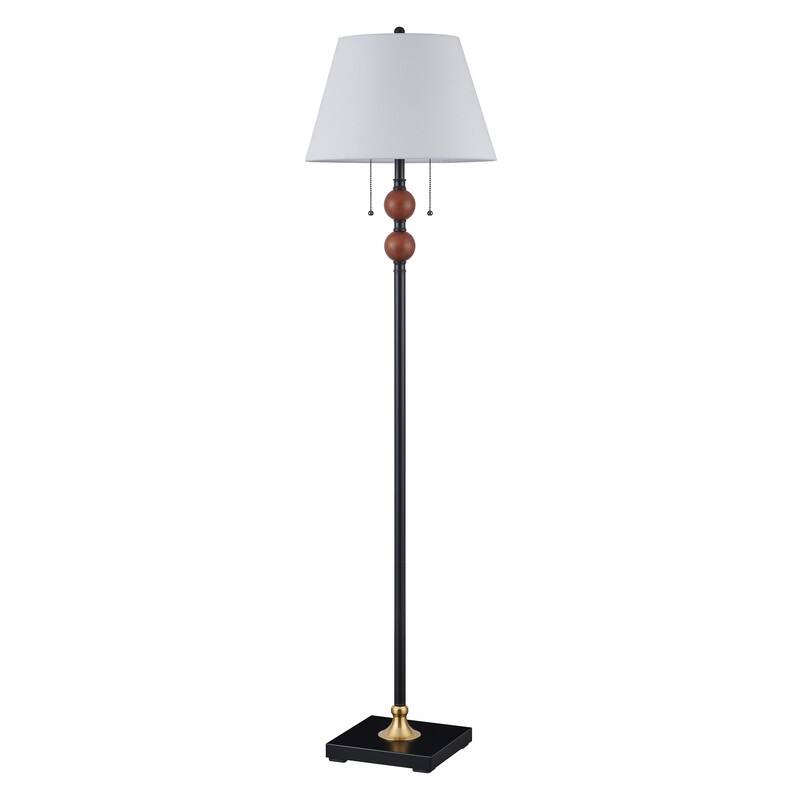 61''Black Metal & Red Wood Floor Lamp with Fabric Shade - W16" x D16" x H61"