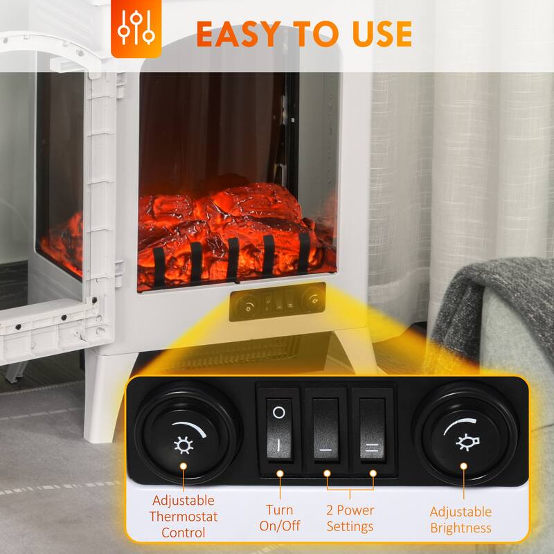 23" Electric Fireplace Heater, Fire Place Stove with Realistic LED Flames and Logs and Overheating Protection, 750W/1500W