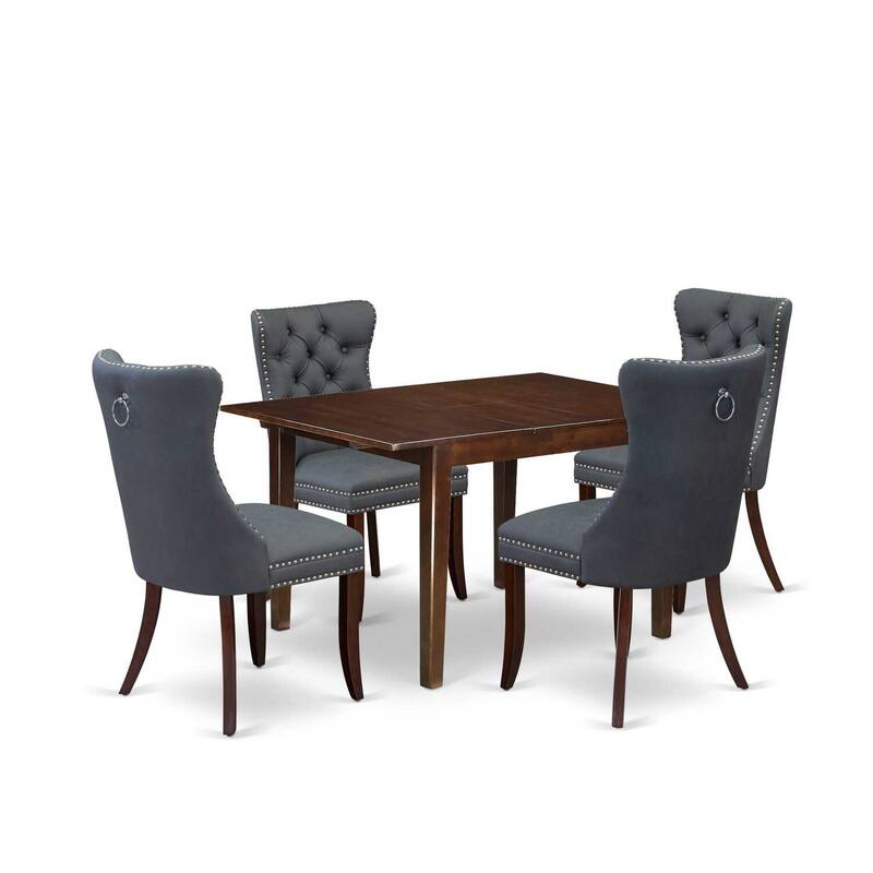 5-Piece Mahogany Finish Solid Wood Top - Rectangular Upholstered Dining Room Set - Seats 4