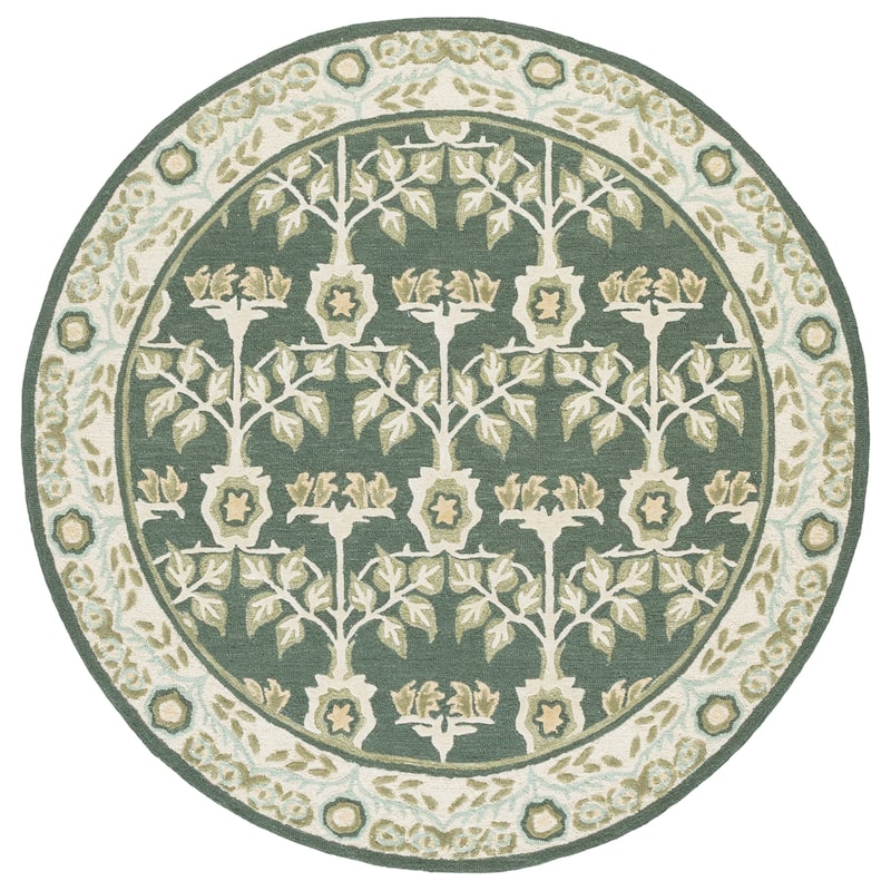 SAFAVIEH Handmade Earthly Treasure Aurelija Traditional Wool Rug - Green/Ivory - 6' Round
