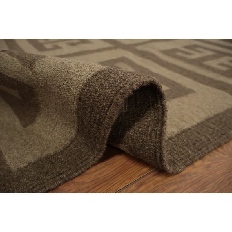 Hand Woven Oriental 100% Wool Carpet Southwestern All-Over Brown Kilim Area Rug - 12' 9'' X 9' 11''