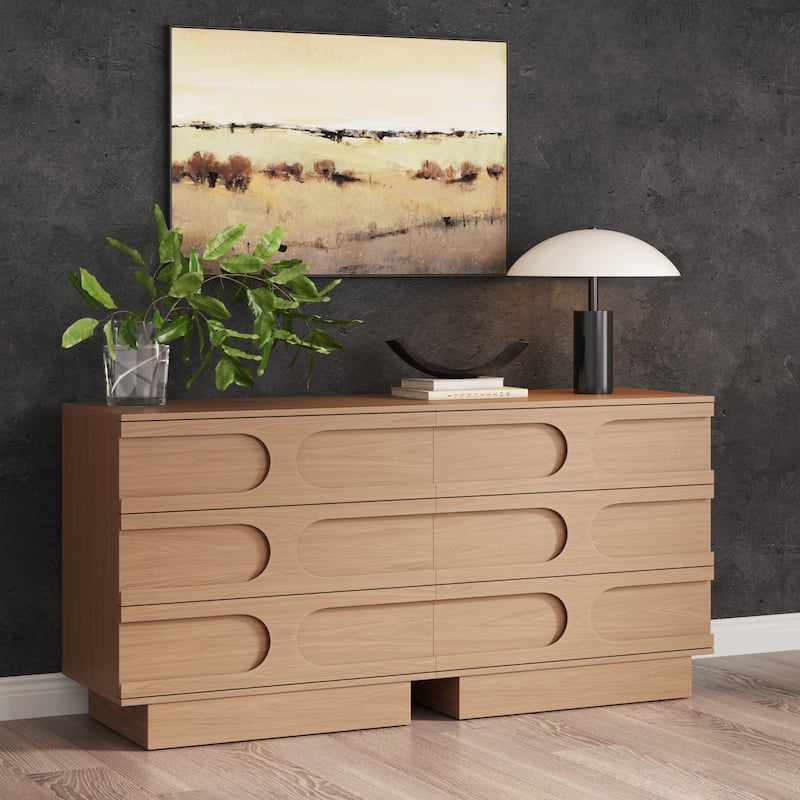 Iris 3 Drawer Dresser, Mid-Century Modern Solid Wood Dresser for Bedroom - Raw Oak - Set of 2 - 3-drawer