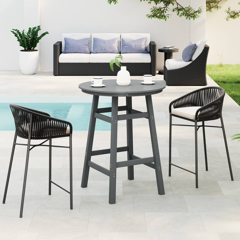 Polytrends Laguna Hdpe All Weather Outdoor Patio 35" Round Bar Table - Gray