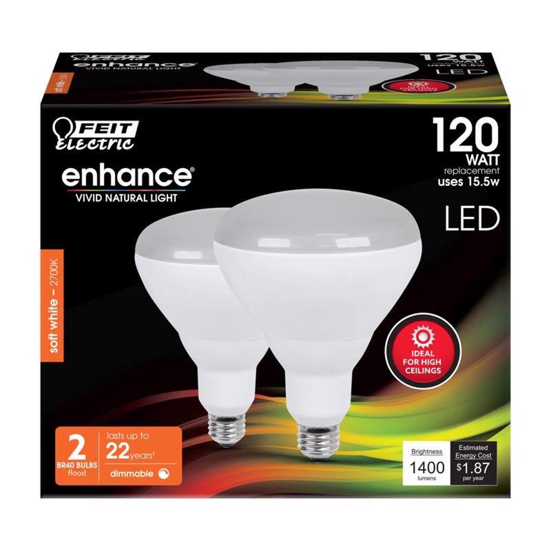 Feit Enhance BR40 E26 (Medium) LED Bulb Soft White 120 Watt Equivalence 2 pk - Warm White