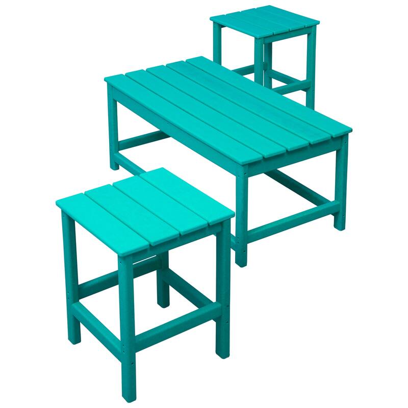 Laguna Hdpe All Weather Outdoor Patio Coffee And Side Tables (3-Piece Set) - Turquoise