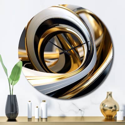 Designart "Liquid Gold Black And White Swirling Dimension I" Abstract Spirals Oversized Wall Clock