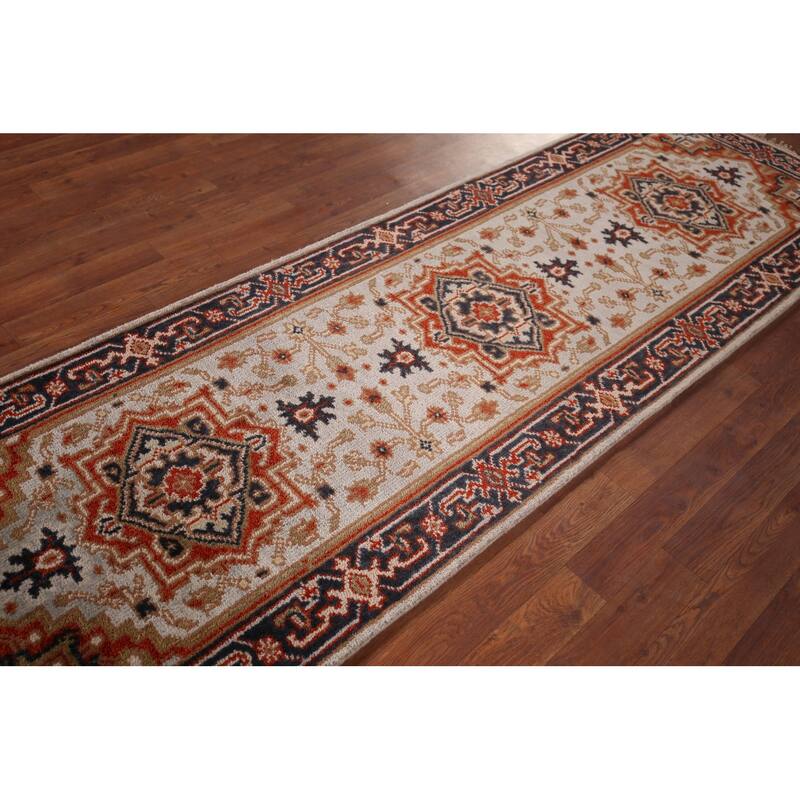 Geometric Heriz Serapi Oriental Runner Rug Handmade Wool Carpet - 2'7"x 8'0"