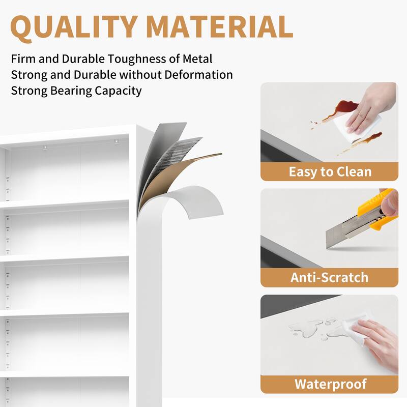 Rossetta 71" Sturdy Industrial Design Metal Bookcase with Adjustable Shelf Unit