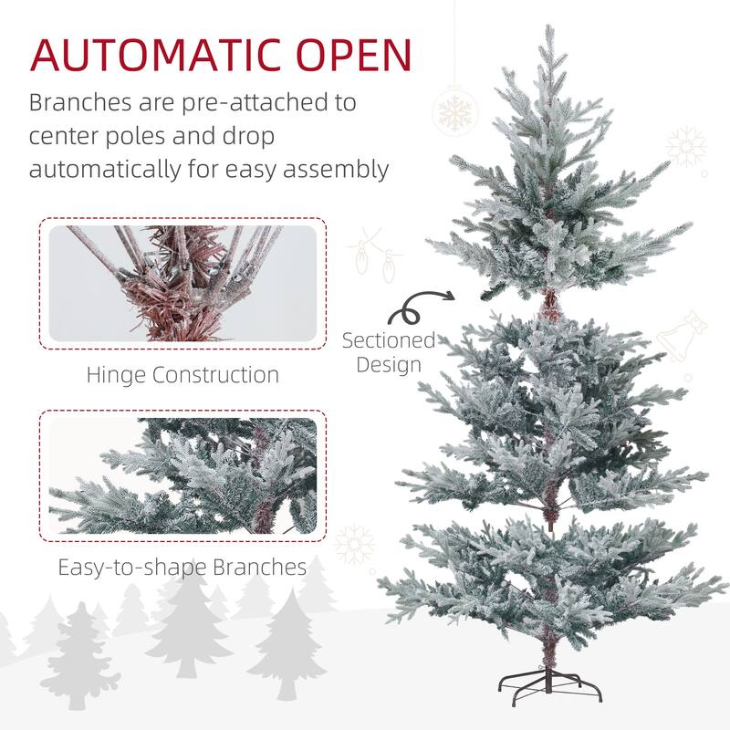 HOMCOM Nordic Pine Artificial Christmas Tree - Snow Flocked Tips, Foldable Metal Stand, Easy Assembly - Green