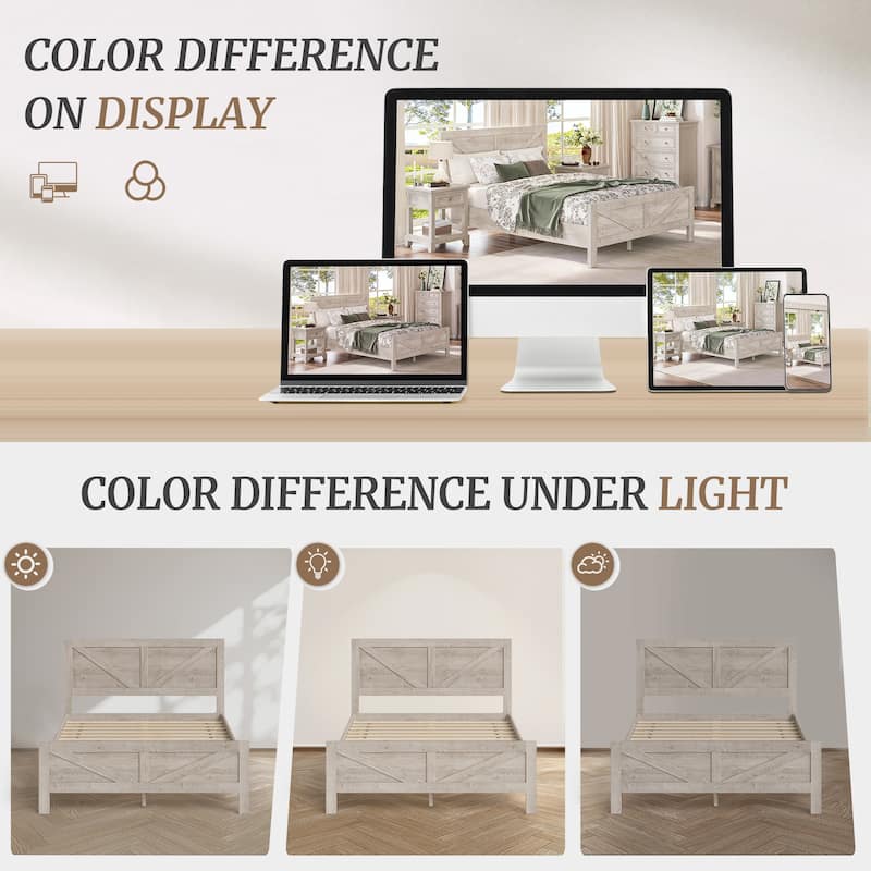 Modern Bedroom Furniture King/Queen Size Solid Wood Platform Bed,Platform Bed Frame With Wooden Headboard,No Box Spring Needed