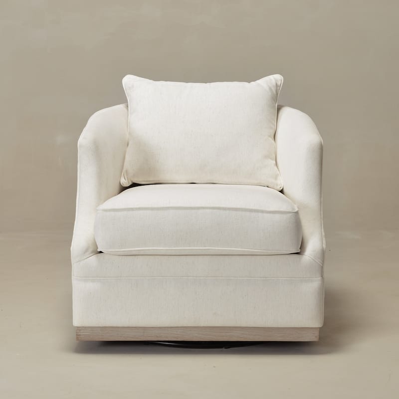 KINWELL 31" Wide Linen Fabric Upholstered Swivel Barrel Accent Chair
