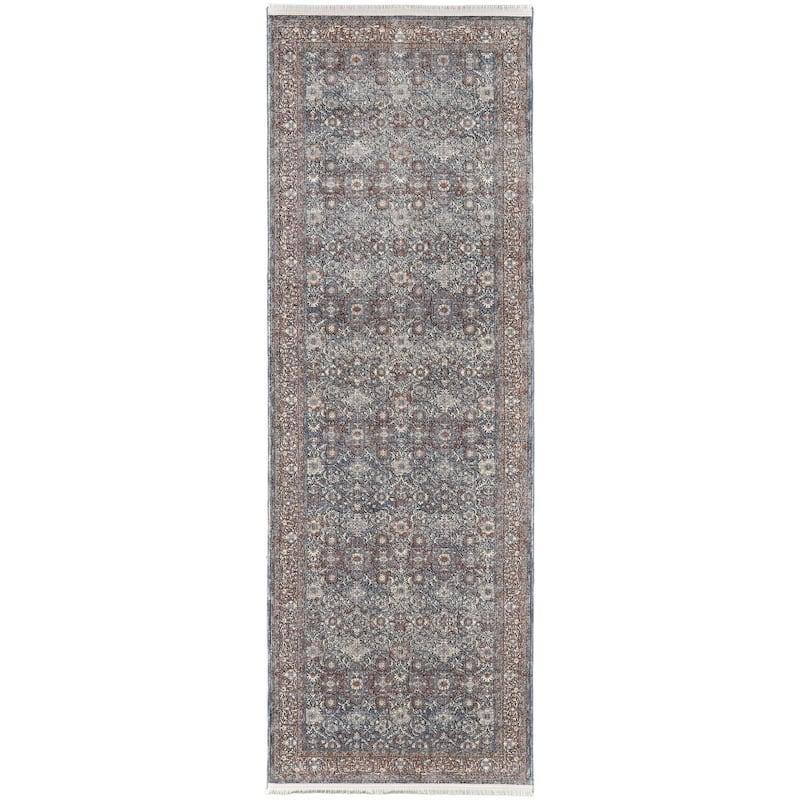 Wete Power Loomed Floral Stain Resistant Low Pile with Fringe Area Rug By HomeRoots - 10' Runner