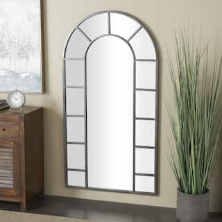 Black or Gold Metal Window Pane Inspired Room Wall Mirror with Arched Top