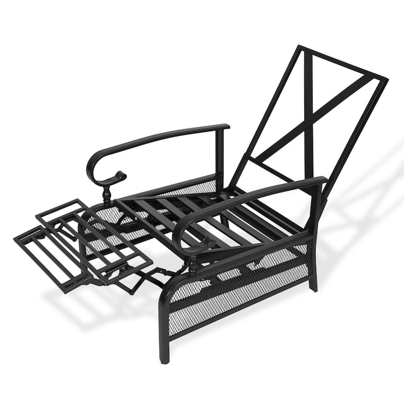 2 Piece Outdoor Metal Patio Adjustable Recliner Lounge Chairs with Retractable Steel Frame and Removable Thick Cushion