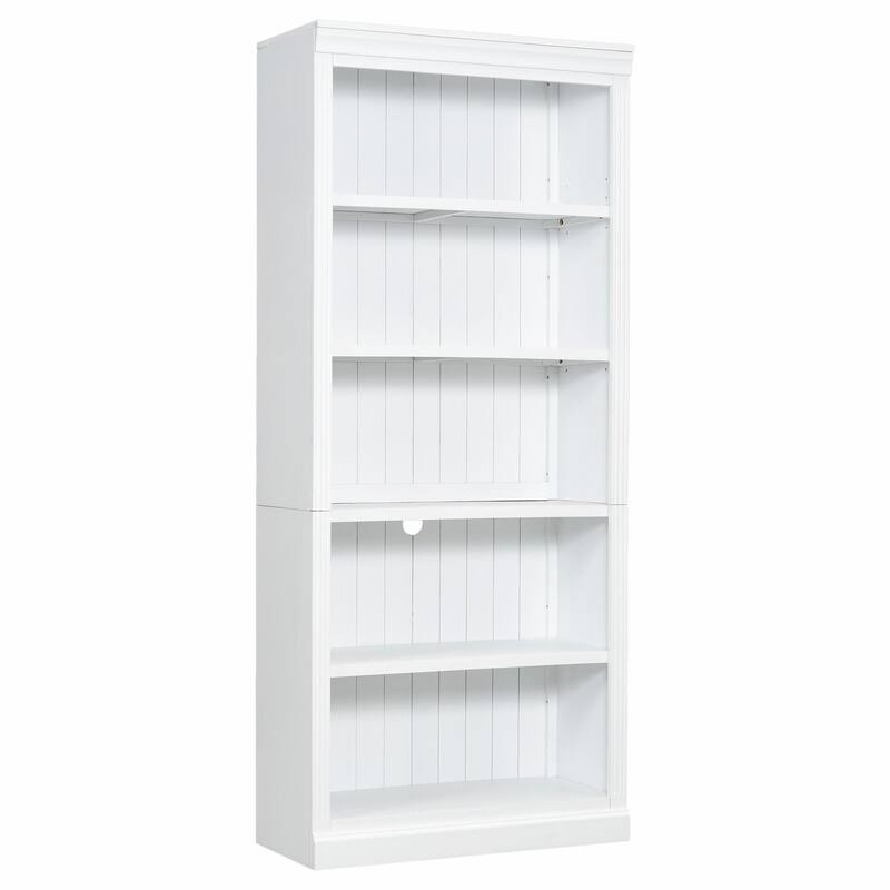 83" Tall Wood Bookcase Suite with Light Strip, 5-Tier Bookcase Suite with Adjustable Shelves
