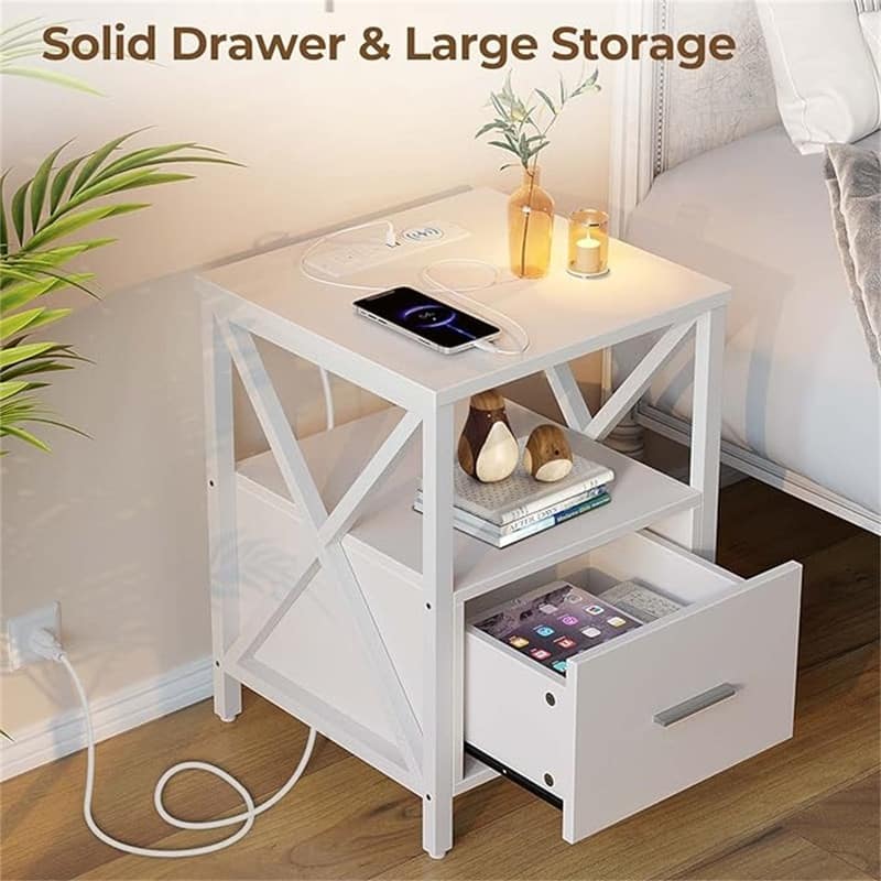 Nightstand with Power Outlet and USB Ports