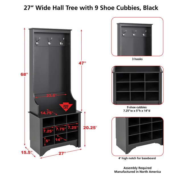 Prepac Hall Tree with Bench and Shoe Storage