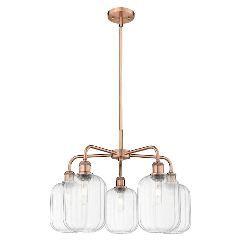 Innovations Lighting Endless Possibilities Ballston - Preston - 5 Light 25" Jar Shade Stem Hung Chandelier - Clear/Antique Copper
