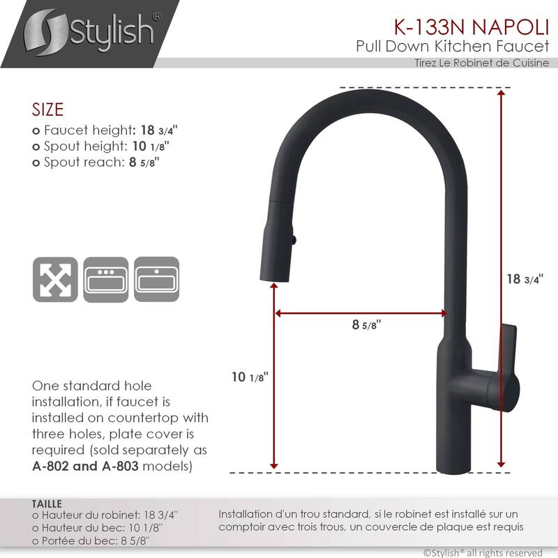 STYLISH Kitchen Sink Faucet Single Handle Pull Down Dual Mode in Stainless Steel