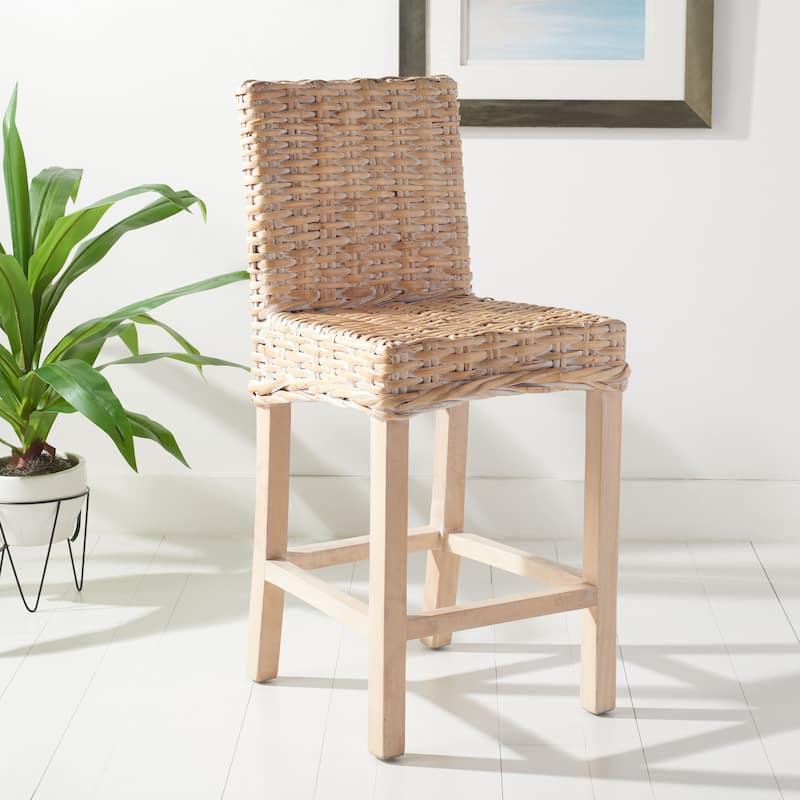 SAFAVIEH Nazmije Rattan 24-inch Counter Stool - 20Wx19Dx37H - Natural White Wash