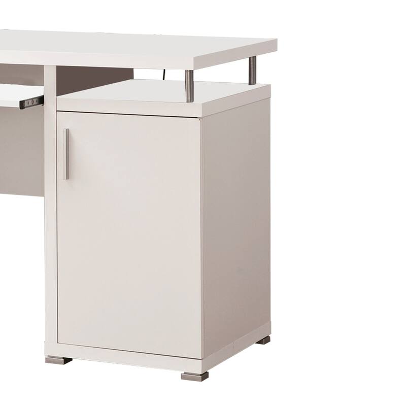White Computer Desk with Storage - Elegant Home Office Desk with Drawers & Keyboard Tray