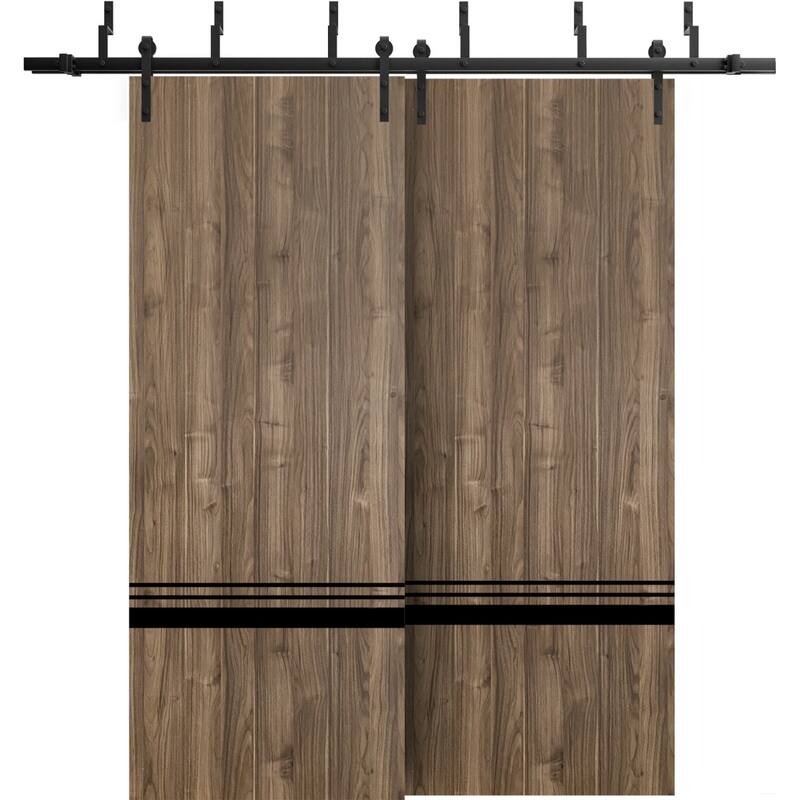 Barn Bypass Doors 72 x 80 Planum 0012 Walnut with Sturdy 6.6ft - 72" x 96" ( 2* 36x96)