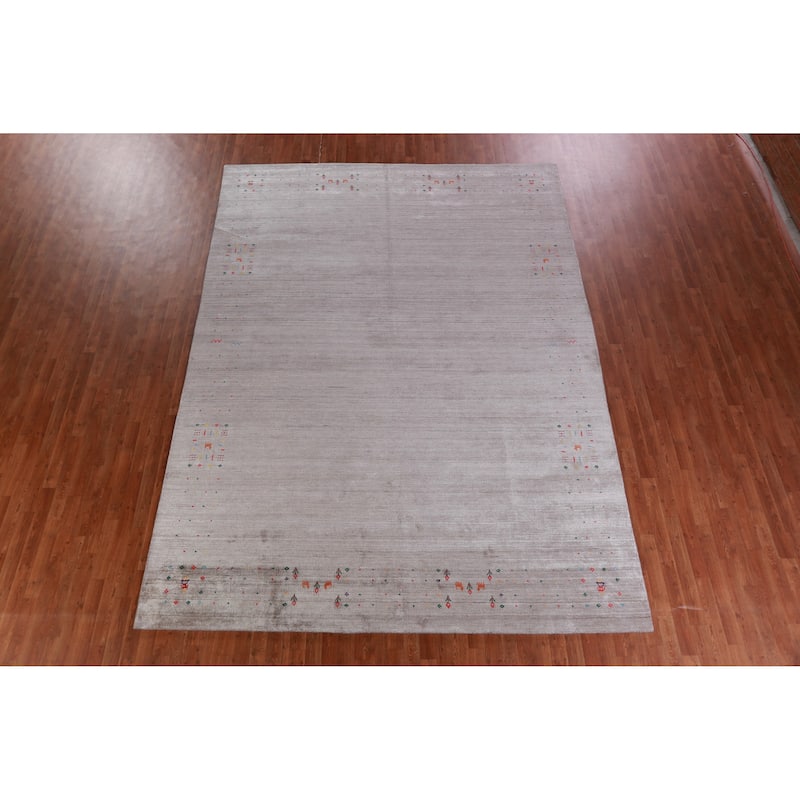 Hand Knotted Oriental 100% Wool Carpet Tribal Tribal Beige & Ivories Gabbeh Area Rug - 12' 4'' X 9' 0''