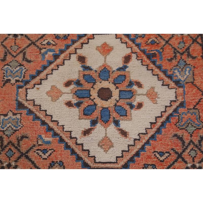 Hand Knotted Oriental 100% Wool Carpet Traditional Geometric Oranges & Rust Hamedan Runner Rug - 9' 7'' X 3' 4''