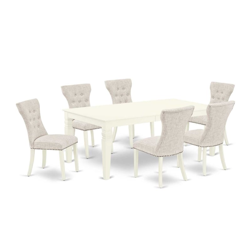 Victorian Vintage Kitchen Dining Set - 7 Piece Table & Chair Set - Linen White Finish - Solid Wood Frame - 84