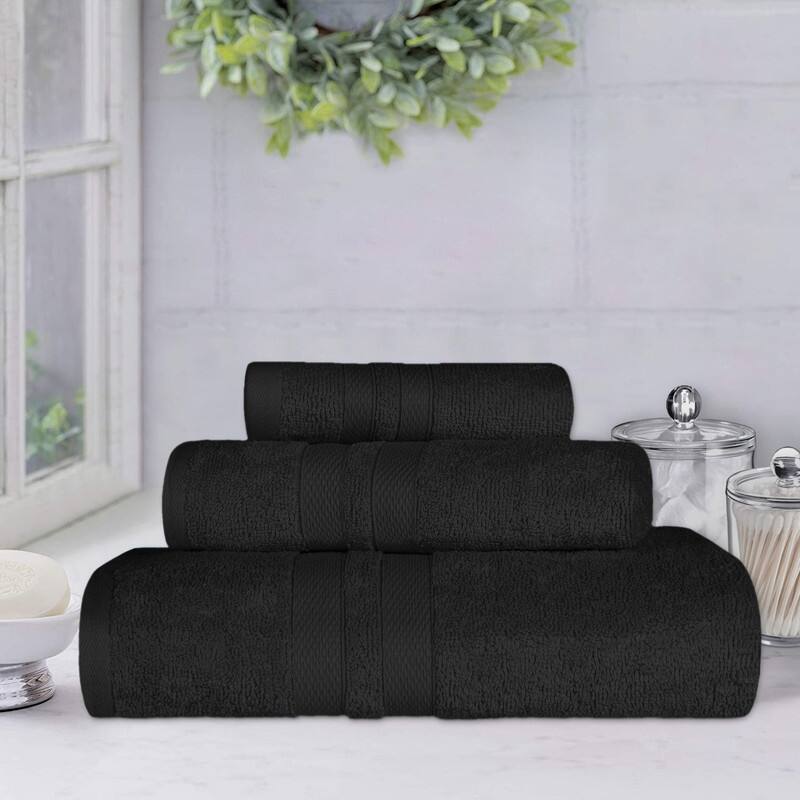 Blue Nile Mills Geneva Cotton Solid 3 Piece Towel Set - Black
