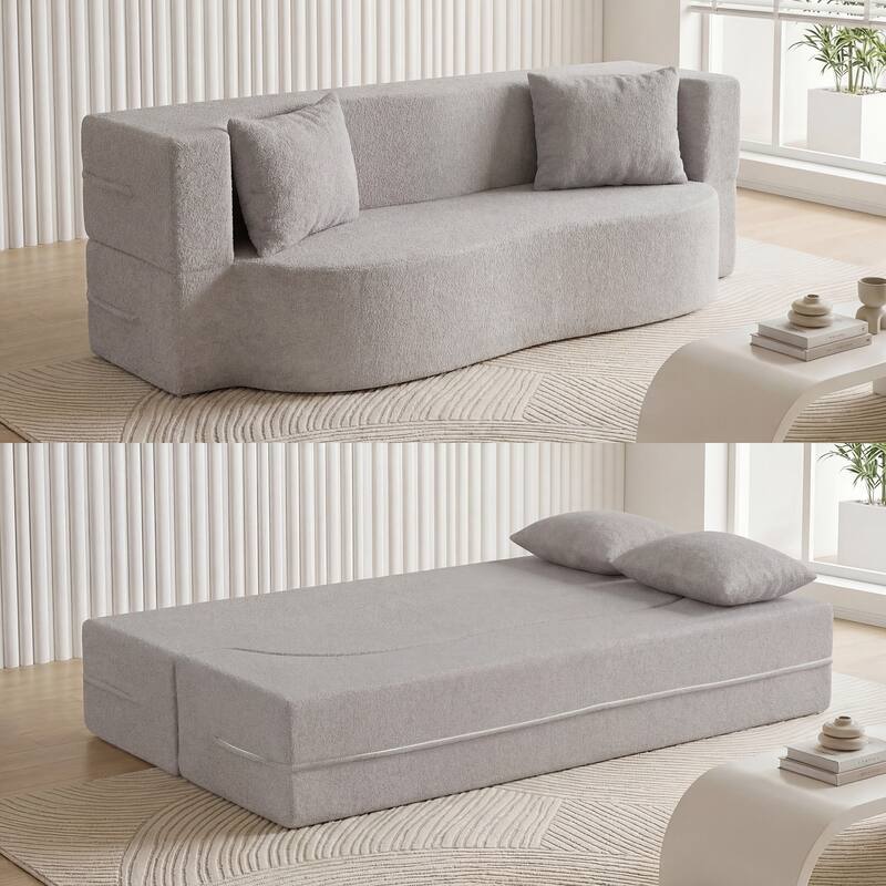Gymax 75.5'' Folding Sofa Bed w/2 Comfortable Pillows No Assembly - Grey