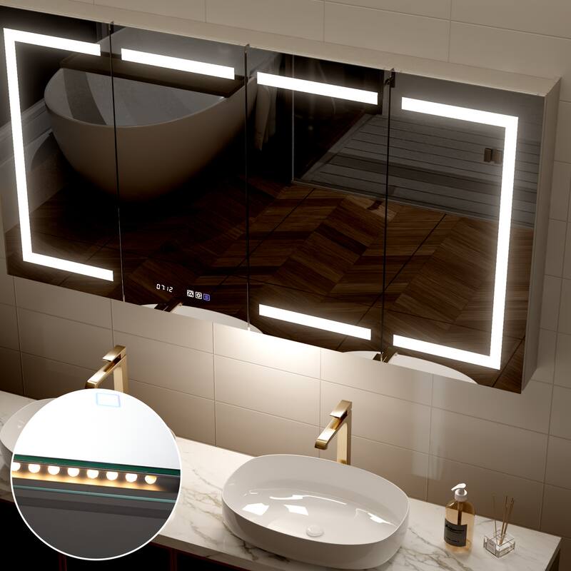 Modland 30"-60"W x 32"H Bathroom LED Medicine Cabinet with Mirror and Shelves, Defog and Stepless Dimming