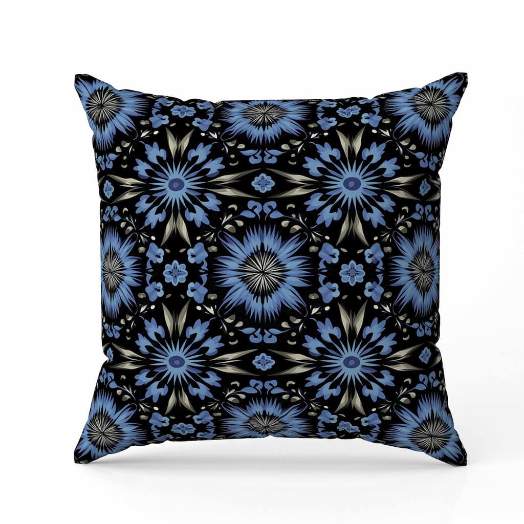 Batik Bliss Indoor/Outdoor Reversible Throw Pillow Black and Blue