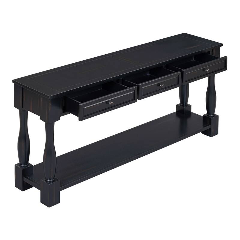 63"Long Console Table with 3 Drawers and Shelf for Entryway and Living Room in Mediterranean Design