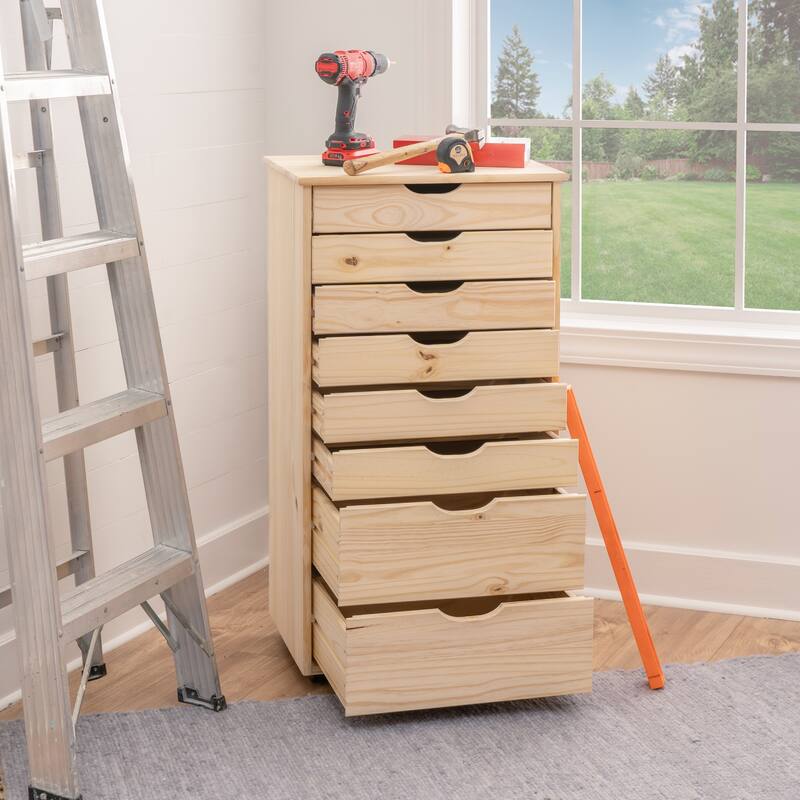 8-Drawer Wooden Storage Cabinet with Casters - 40.5" - Beige