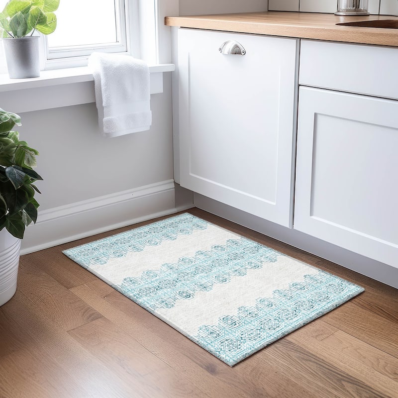 Machine Washable Indoor/ Outdoor Moroccan Boho Chantille Rug