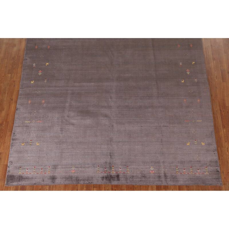 Brown Gabbeh Area Rug Handmade Wool Carpet - 8'1"x 9'10"