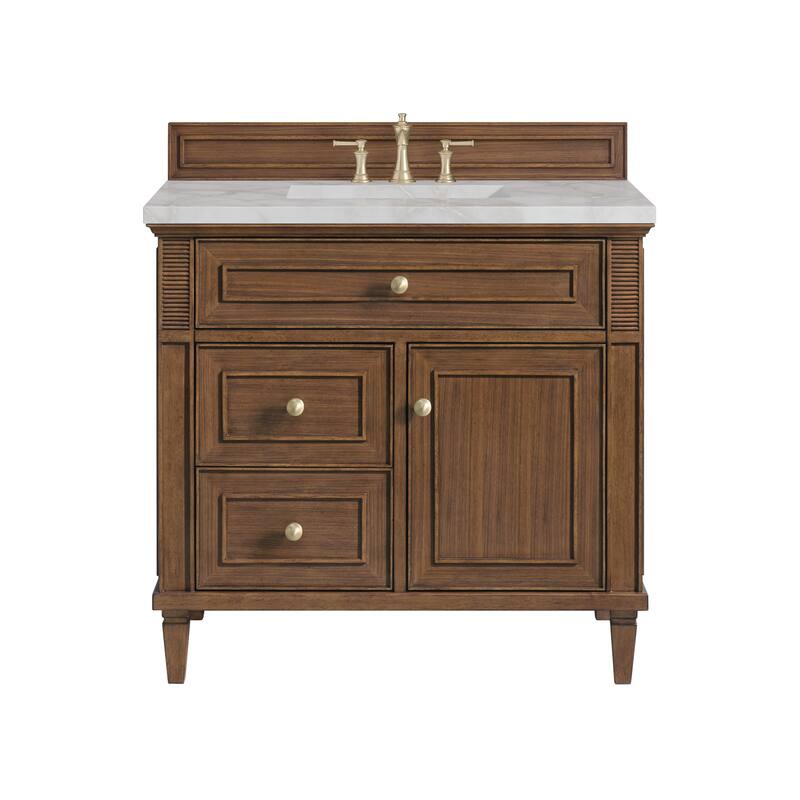 James Martin Vanities Lorelai 36" Single Vanity, Mid-Century Walnut - Victorian Silver