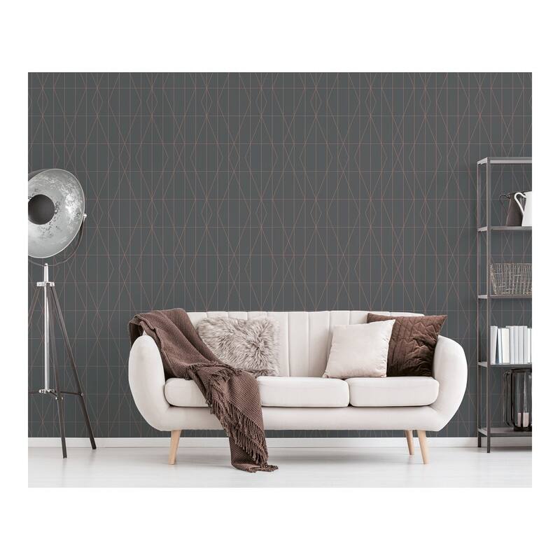 Brewster LeVeque Charcoal Deco Diamond Geo Wallpaper - 20.5 x 396 x 0.025